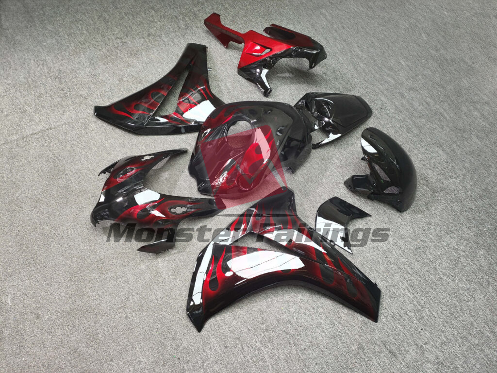 Gloss Black with Red Flames ABS fairings for Honda CBR1000RR 2008 - 2011 - premium OEM fit kit by Monster Fairings