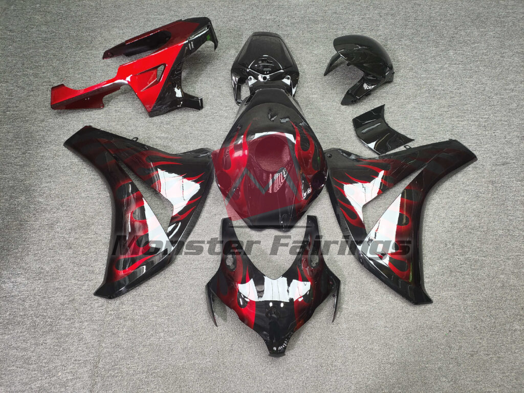 Honda CBR1000RR 2008 - 2011 Gloss Black with Red Flames ABS fairings - custom motorcycle bodywork kit by Monster Fairings
