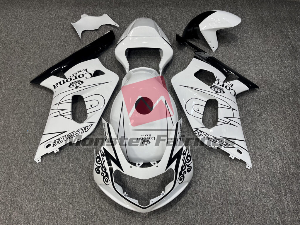 Suzuki GSXR 600 - 750 2001 - 2003 Gloss White & Black Corona ABS fairings - custom motorcycle bodywork kit by Monster Fairings