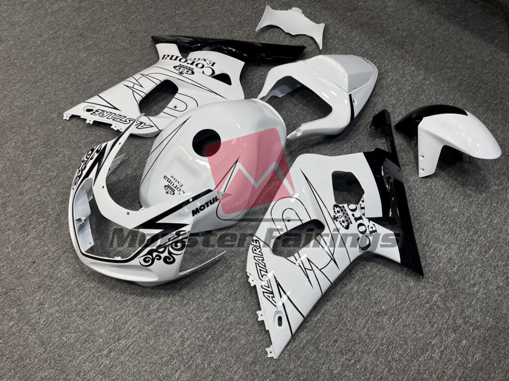 Suzuki GSXR custom ABS fairings 2001 - 2003 in Gloss White & Black Corona - durable replacement kit, Monster Fairings