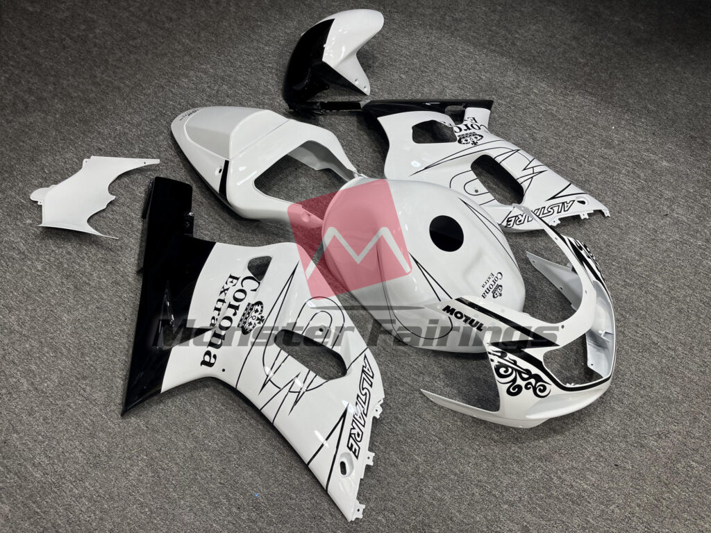 Gloss White & Black Corona ABS fairings for Suzuki GSXR 600 - 750 2001 - 2003 - premium OEM fit kit by Monster Fairings