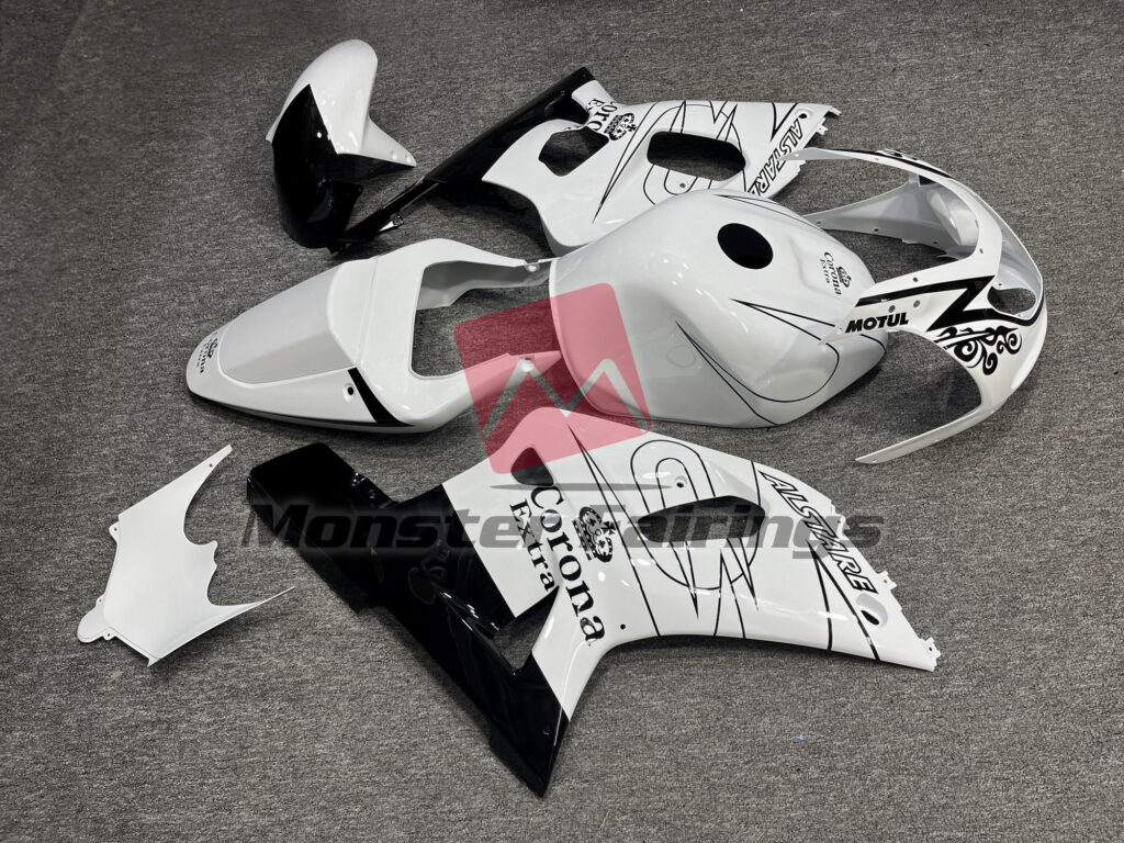 2001 - 2003 Suzuki GSXR Gloss White & Black Corona fairing set - ABS injection, custom painted by Monster Fairings