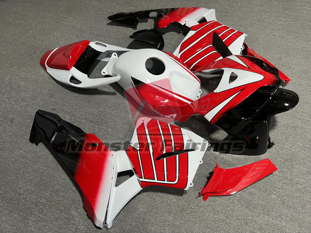2005 - 2006 Honda CBR600RR Gloss White With Red & Black fairing set - ABS injection, custom painted by Monster Fairings