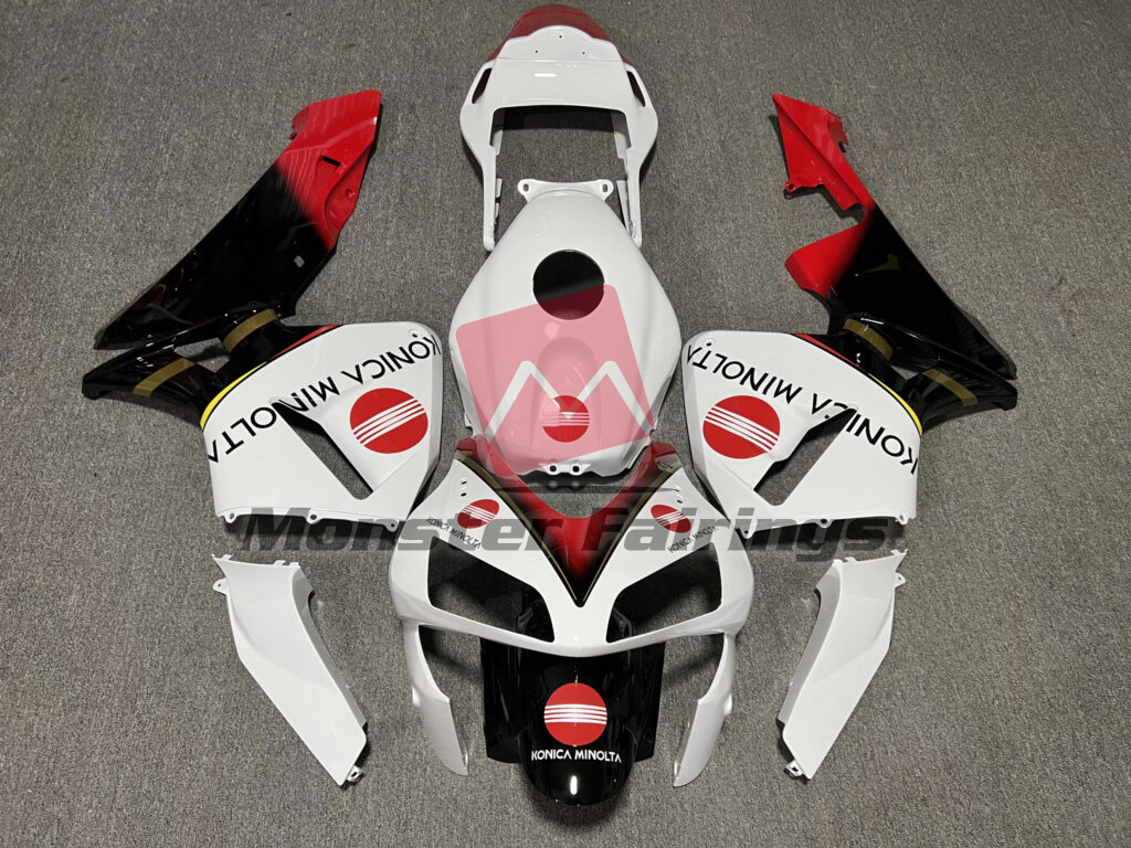Honda CBR600RR 2003 - 2004 Gloss White with Black & Red KM ABS fairings - custom motorcycle bodywork kit by Monster Fairings