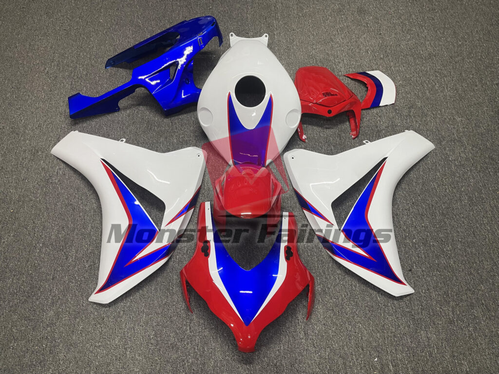 Honda CBR1000RR 2008 - 2011 Gloss White, Red and Blue with Red Outline ABS fairings - custom motorcycle bodywork kit by Monster Fairings