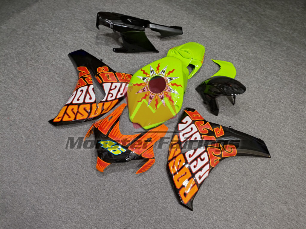 2004 - 2005 Honda CBR1000RR Matte Lime Green & Black Rossi fairing set - ABS injection, custom painted by Monster Fairings