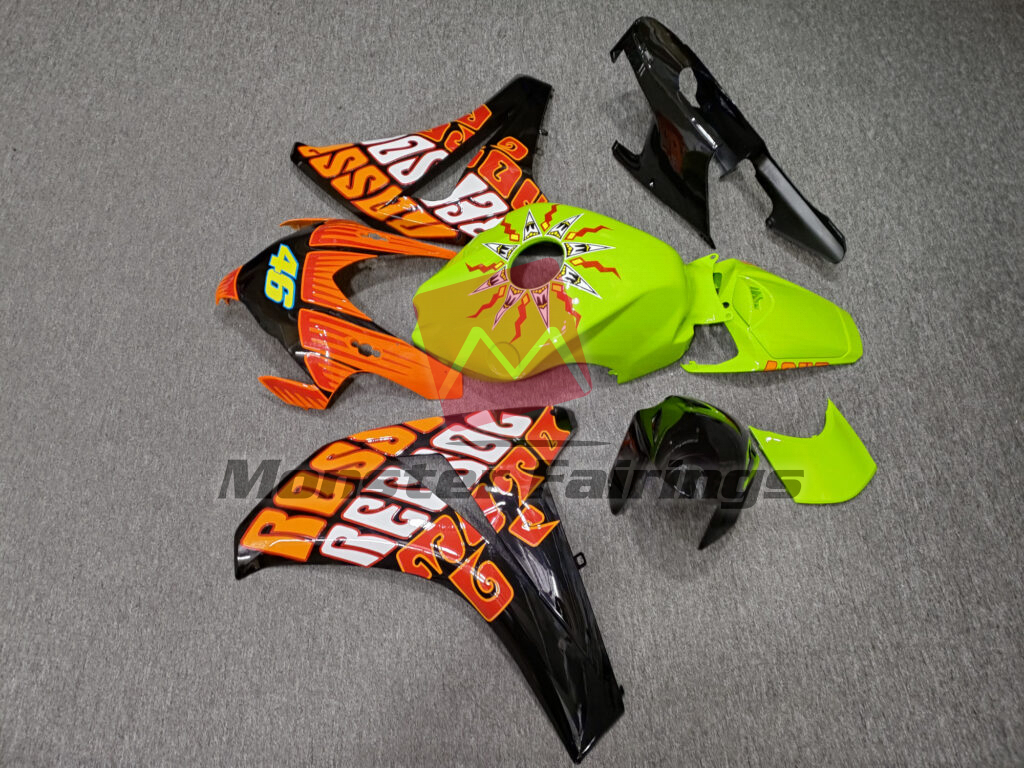 Honda CBR1000RR custom ABS fairings 2004 - 2005 in Matte Lime Green & Black Rossi - durable replacement kit, Monster Fairings