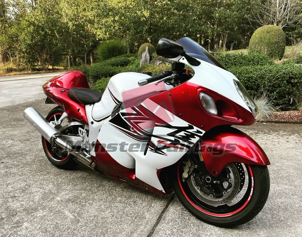 Gloss White & Candy Red ABS fairings for Suzuki GSXR1300 1997 - 2007 - premium OEM fit kit by Monster Fairings