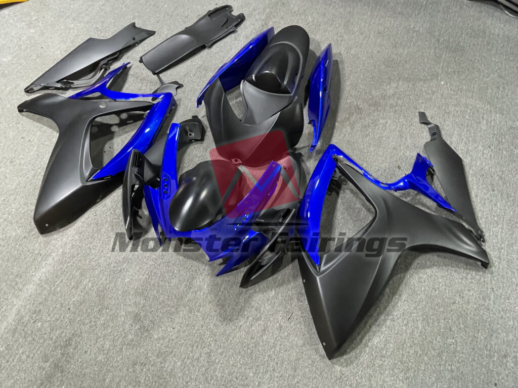 Suzuki GSXR custom ABS fairings 2006 - 2007 in Matte Black Gloss Blue - durable replacement kit, Monster Fairings