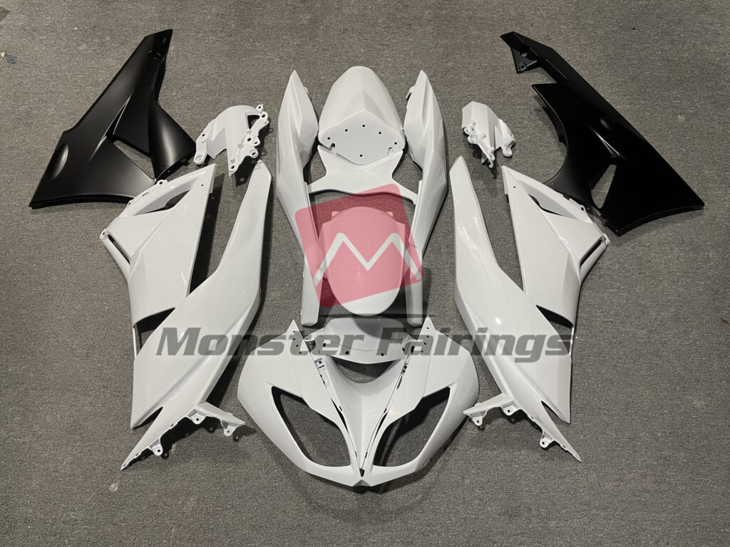 Kawasaki ZX6R 2009 - 2012 Gloss White Matte Black ABS fairings - custom motorcycle bodywork kit by Monster Fairings