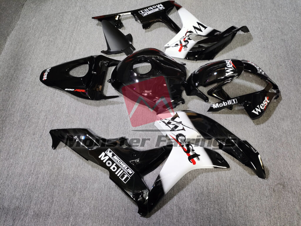 2007 - 2008 Honda CBR600RR Classic West Style fairing set - ABS injection, custom painted by Monster Fairings