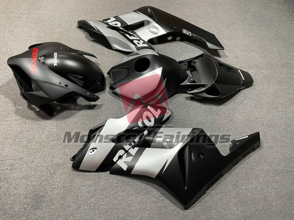 2004 - 2005 Honda CBR1000RR Matte Black & Silver Repsol fairing set - ABS injection, custom painted by Monster Fairings