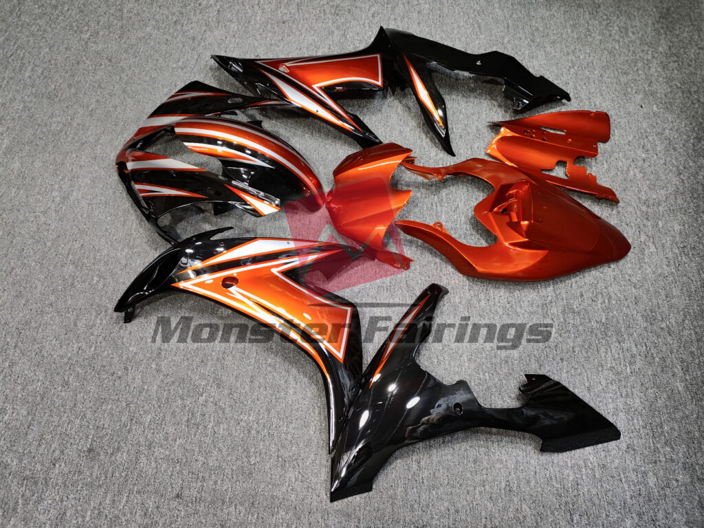 2004 - 2006 Yamaha R1 Gloss Black & Burnt Orange fairing set - ABS injection, custom painted by Monster Fairings