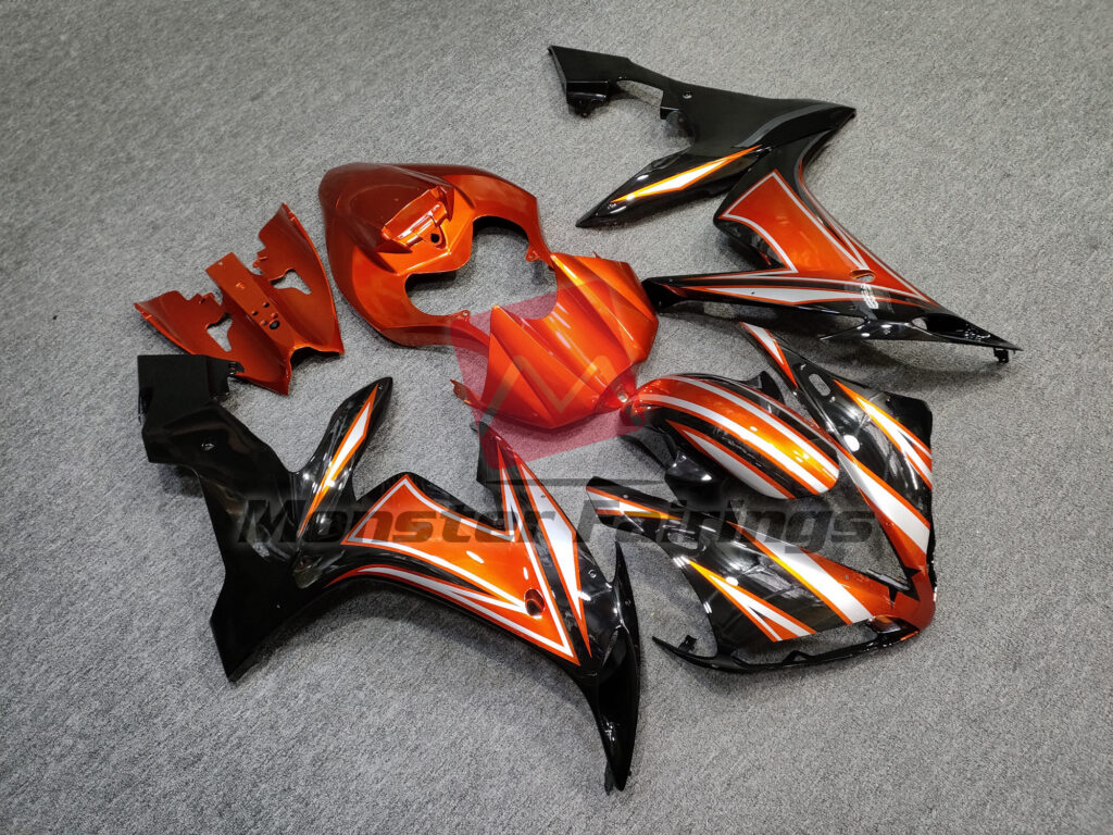 Yamaha R1 custom ABS fairings 2004 - 2006 in Gloss Black & Burnt Orange - durable replacement kit, Monster Fairings