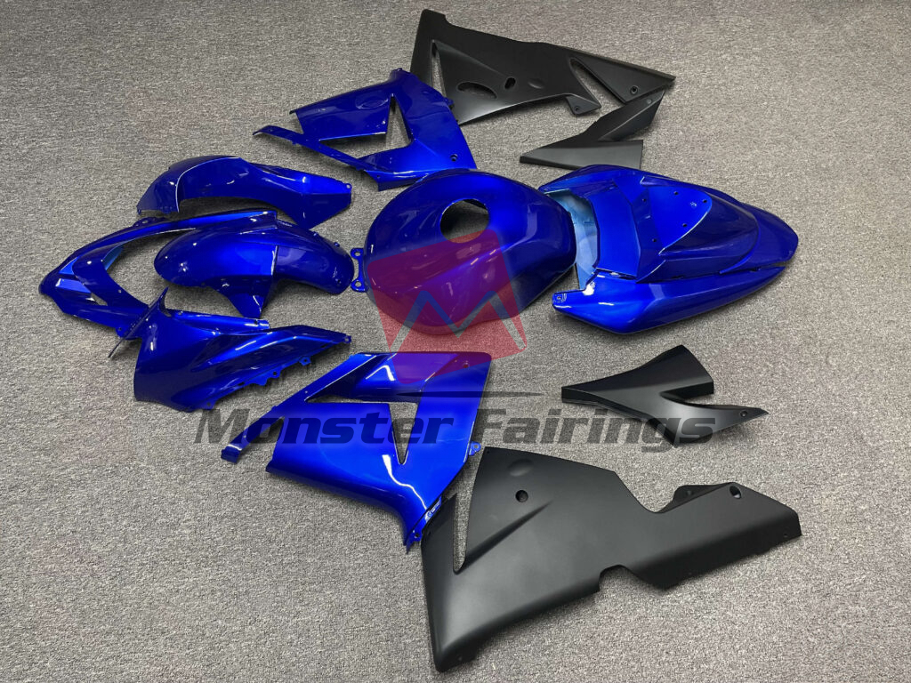 2004 - 2005 Kawasaki ZX10R Gloss Blue & Matte Black fairing set - ABS injection, custom painted by Monster Fairings