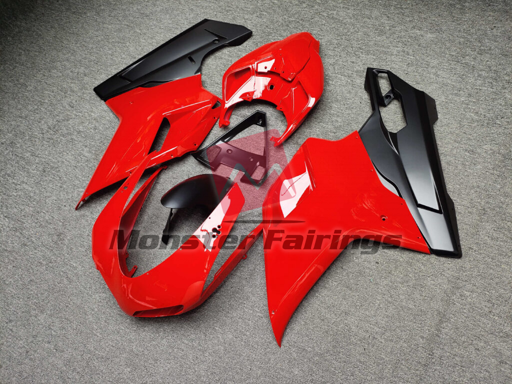 Ducati 848 1098 1198 custom ABS fairings 2007 - 2012 in Gloss Red & Matte Black - durable replacement kit, Monster Fairings