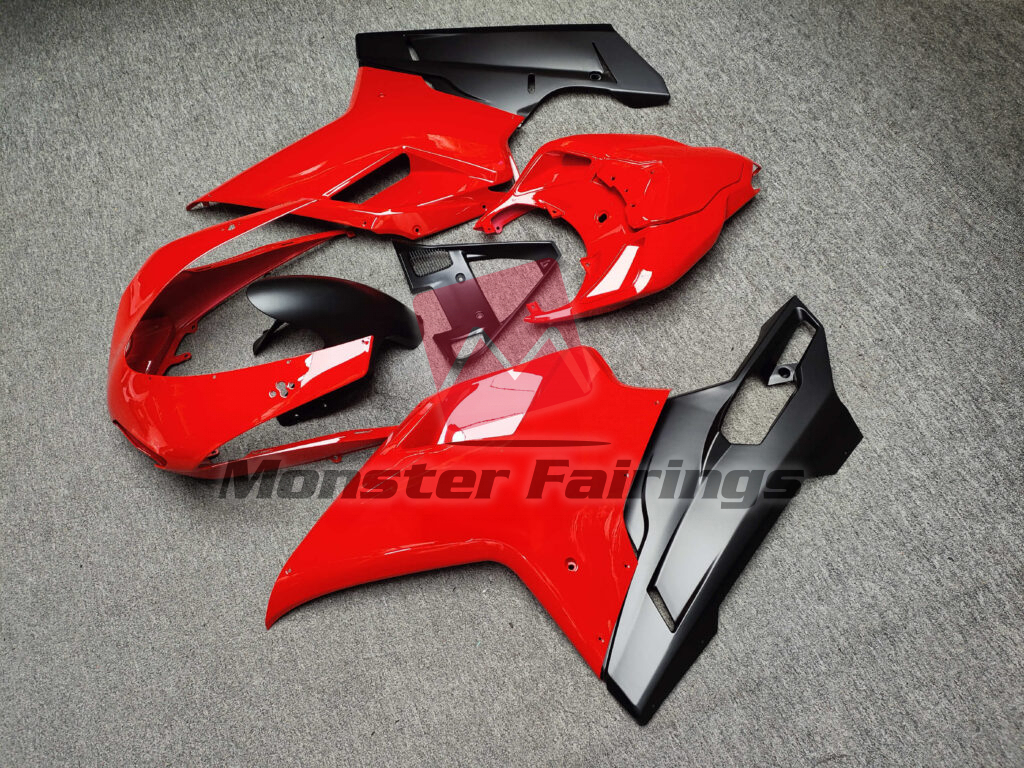 2007 - 2012 Ducati 848 1098 1198 Gloss Red & Matte Black fairing set - ABS injection, custom painted by Monster Fairings