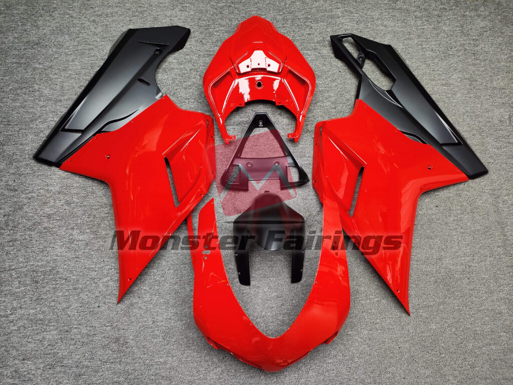 Ducati 848 1098 1198 2007 - 2012 Gloss Red & Matte Black ABS fairings - custom motorcycle bodywork kit by Monster Fairings