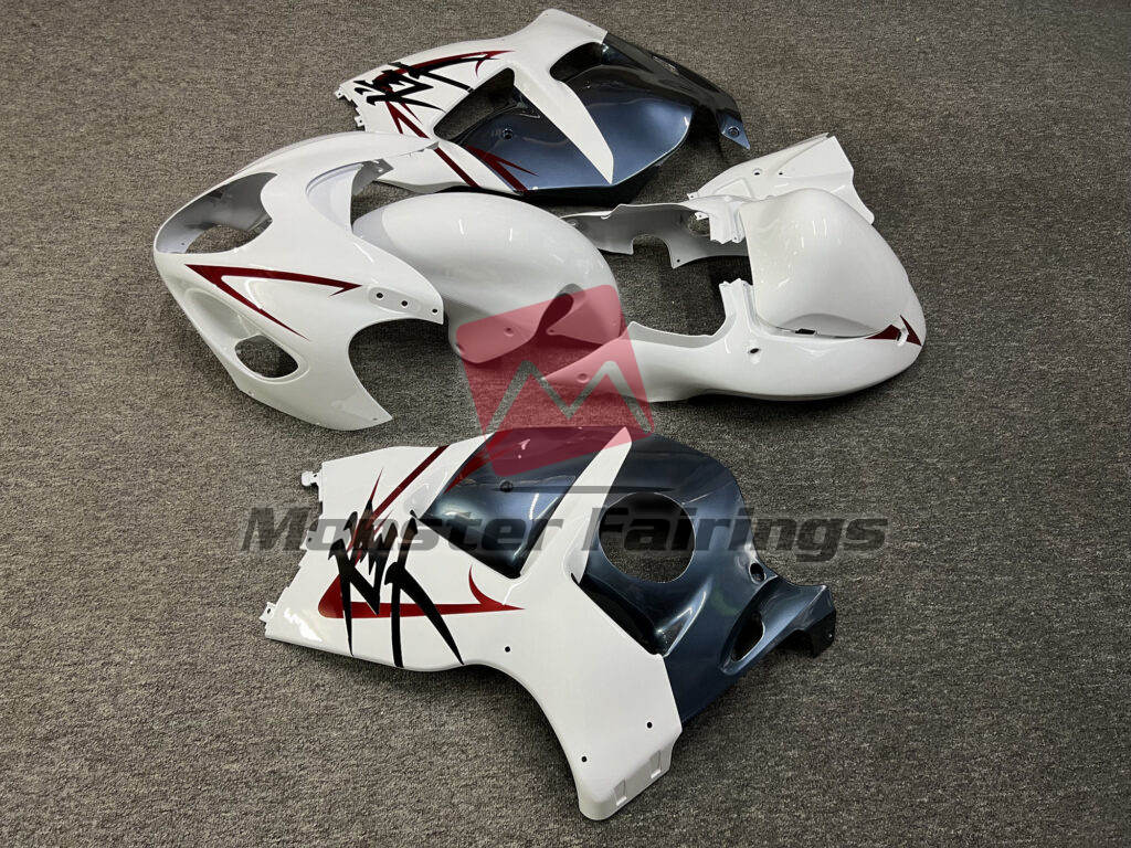 1997 - 2007 Suzuki GSXR1300 Gloss White Blue & Red fairing set - ABS injection, custom painted by Monster Fairings