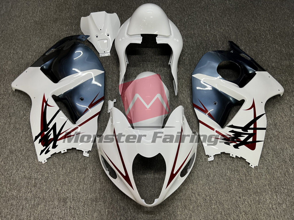 Suzuki GSXR1300 1997 - 2007 Gloss White Blue & Red ABS fairings - custom motorcycle bodywork kit by Monster Fairings