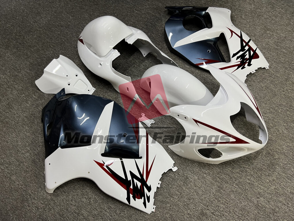 Suzuki GSXR1300 custom ABS fairings 1997 - 2007 in Gloss White Blue & Red - durable replacement kit, Monster Fairings