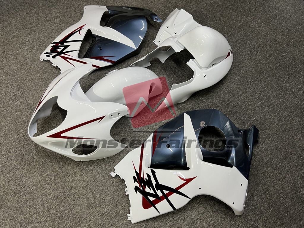 Gloss White Blue & Red ABS fairings for Suzuki GSXR1300 1997 - 2007 - premium OEM fit kit by Monster Fairings