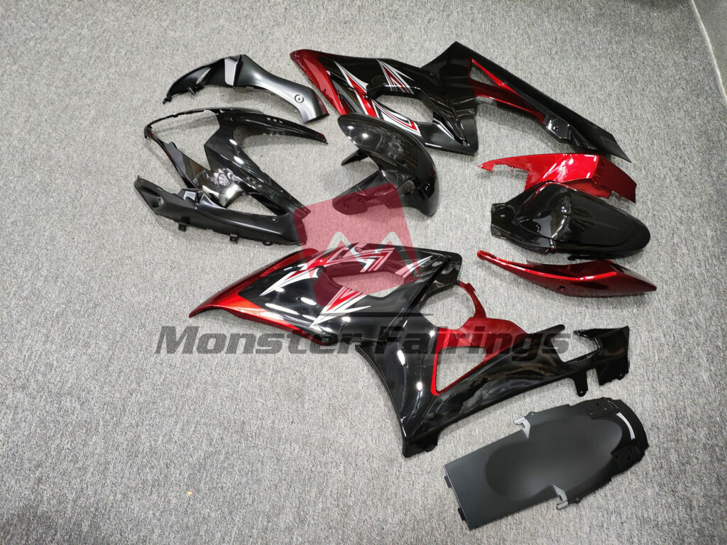 2005 - 2006 Suzuki GSXR Gloss Black With Red fairing set - ABS injection, custom painted by Monster Fairings