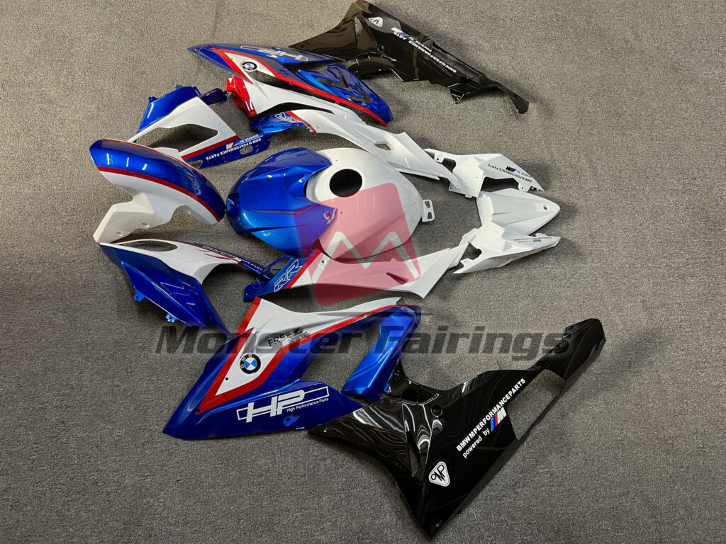2015 - 2016 BMW S1000RR Gloss Blue & White with Red & Black fairing set - ABS injection, custom painted by Monster Fairings
