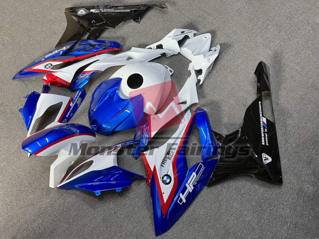 BMW S1000RR custom ABS fairings 2015 - 2016 in Gloss Blue & White with Red & Black - durable replacement kit, Monster Fairings