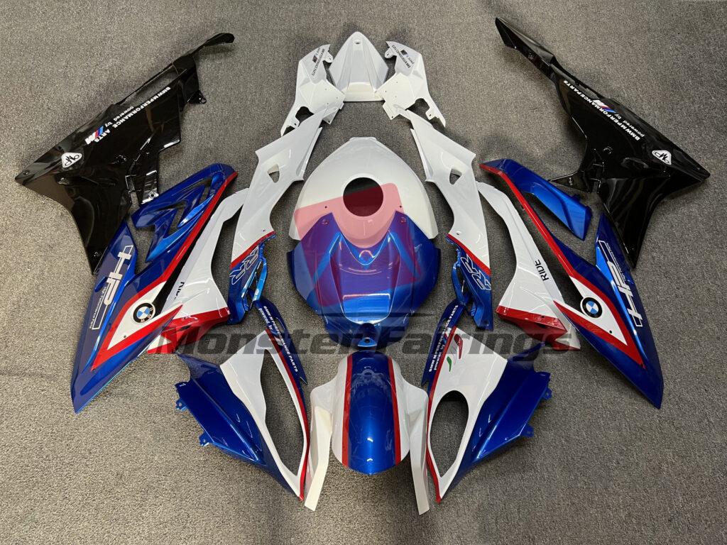 BMW S1000RR 2015 - 2016 Gloss Blue & White with Red & Black ABS fairings - custom motorcycle bodywork kit by Monster Fairings