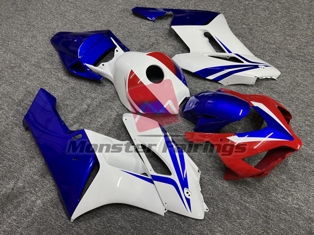 Honda CBR1000RR custom ABS fairings 2004 - 2005 in Gloss White with Red & Blue - durable replacement kit, Monster Fairings