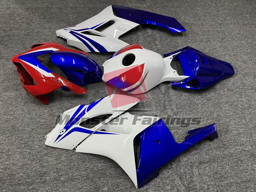 2004 - 2005 Honda CBR1000RR Gloss White with Red & Blue fairing set - ABS injection, custom painted by Monster Fairings