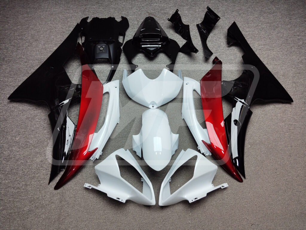 Yamaha R6 2008 - 2016 Red Black and White ABS fairings - custom motorcycle bodywork kit by Monster Fairings