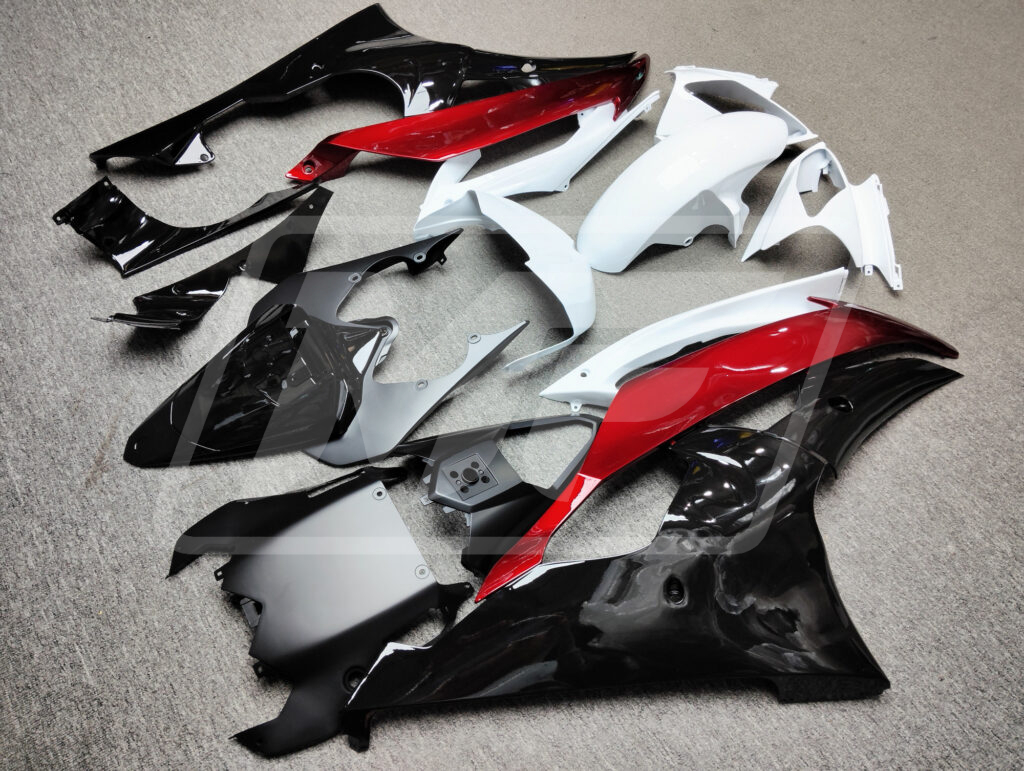 Yamaha R6 custom ABS fairings 2008 - 2016 in Red Black and White - durable replacement kit, Monster Fairings