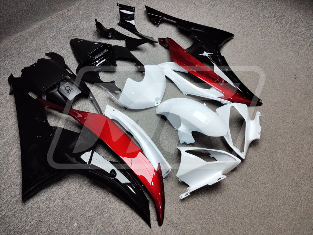 2008 - 2016 Yamaha R6 Red Black and White fairing set - ABS injection, custom painted by Monster Fairings