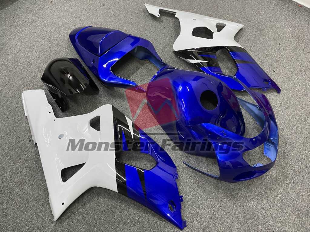 Gloss Blue and White with Black ABS fairings for Suzuki GSXR 600 - 750 2001 - 2003 - premium OEM fit kit by Monster Fairings