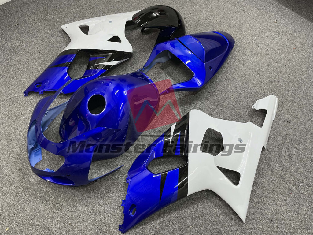 Suzuki GSXR custom ABS fairings 2001 - 2003 in Gloss Blue and White with Black - durable replacement kit, Monster Fairings