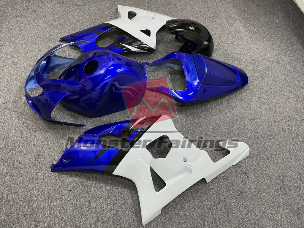 2001 - 2003 Suzuki GSXR Gloss Blue and White with Black fairing set - ABS injection, custom painted by Monster Fairings