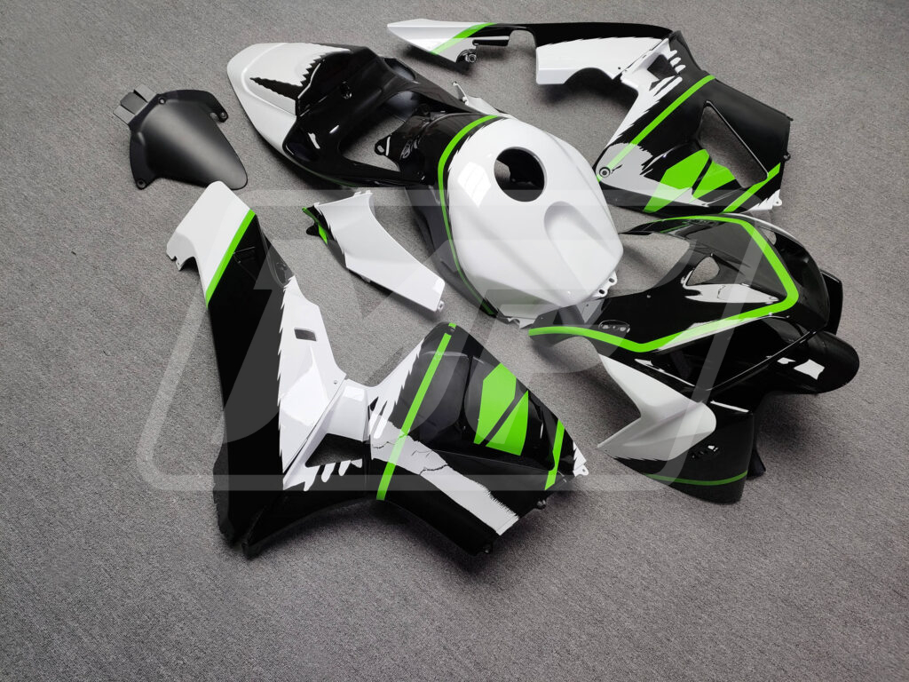 Honda CBR600RR custom ABS fairings 2005 - 2006 in Gloss Black & White with Green - durable replacement kit, Monster Fairings