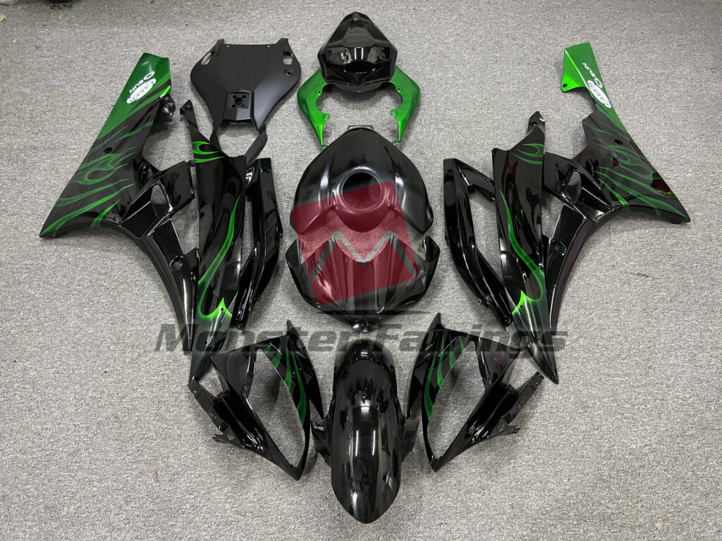 Yamaha R6 2006 - 2007 Green Flame ABS fairings - custom motorcycle bodywork kit by Monster Fairings