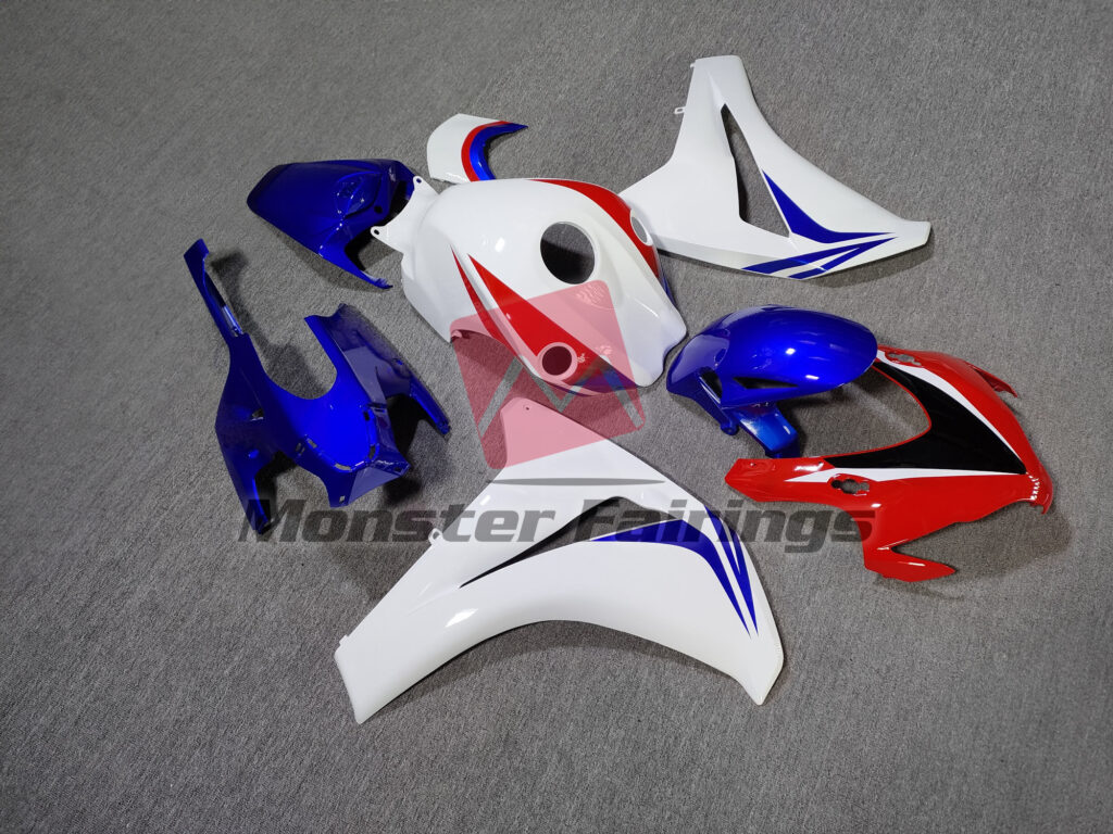 Honda CBR1000RR custom ABS fairings 2008 - 2011 in Gloss White, Red and Blue - durable replacement kit, Monster Fairings