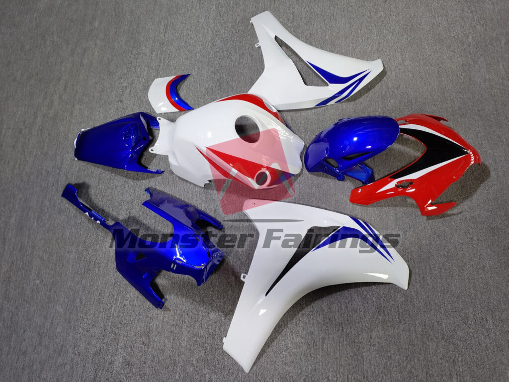 2008 - 2011 Honda CBR1000RR Gloss White, Red and Blue fairing set - ABS injection, custom painted by Monster Fairings