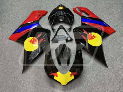 Ducati 848 1098 1198 2007-2012 Gloss Black & Red with Yellow Bull ABS Fairings | Monster Fairings
