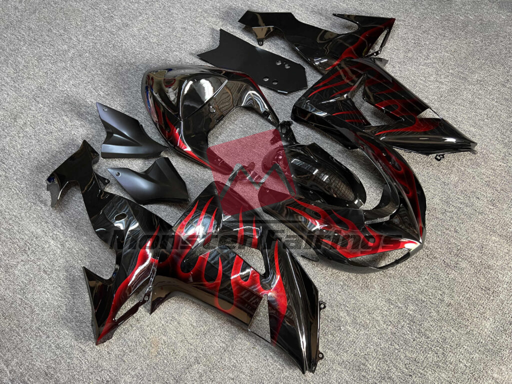 Gloss Black Red Flame ABS fairings for Kawasaki ZX10R 2006 - 2007 - premium OEM fit kit by Monster Fairings