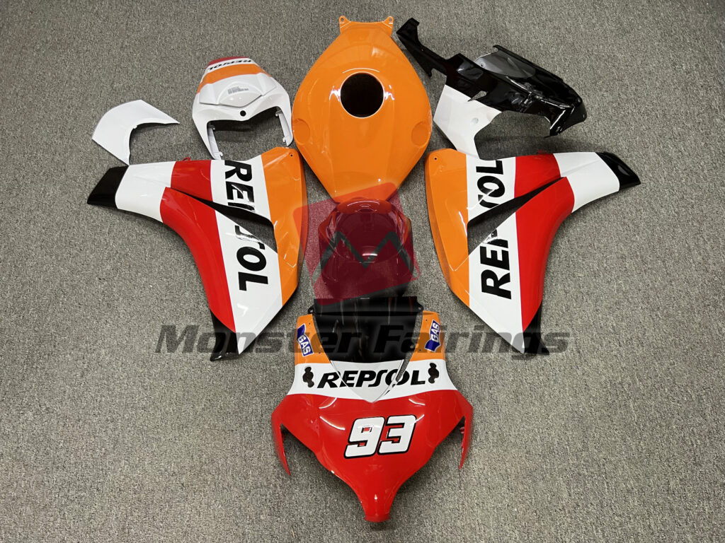 Honda CBR1000RR 2008 - 2011 Gloss Light Repsol ABS fairings - custom motorcycle bodywork kit by Monster Fairings