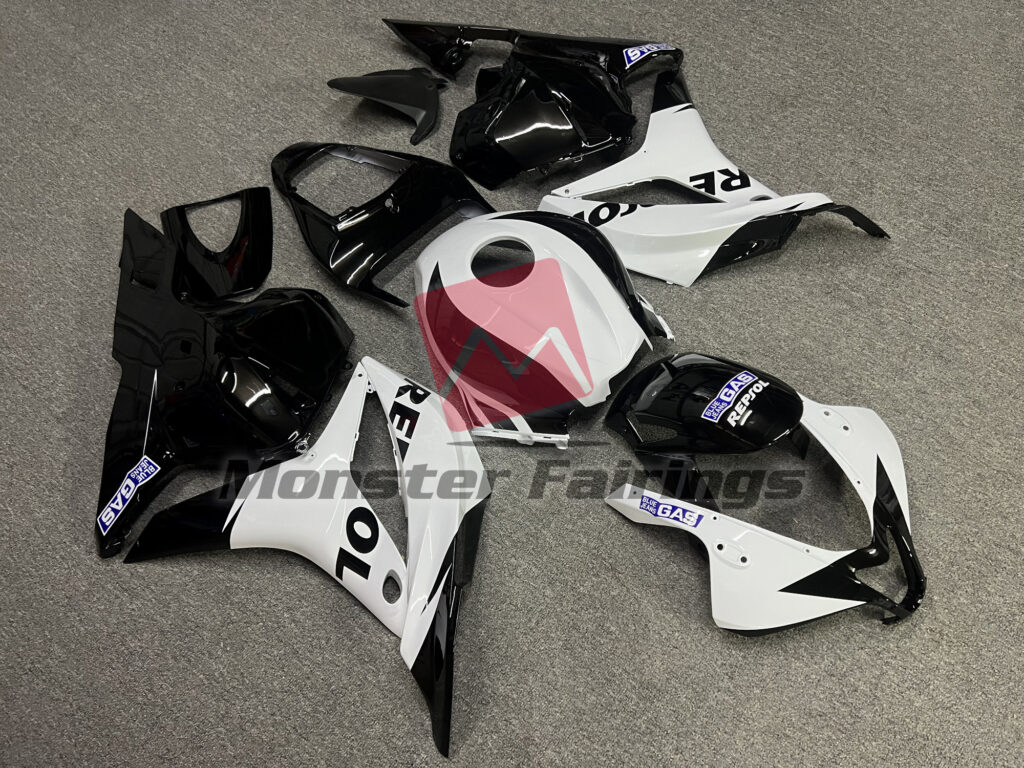 2009 - 2012 Honda CBR600RR Gloss White & Black Repsol fairing set - ABS injection, custom painted by Monster Fairings