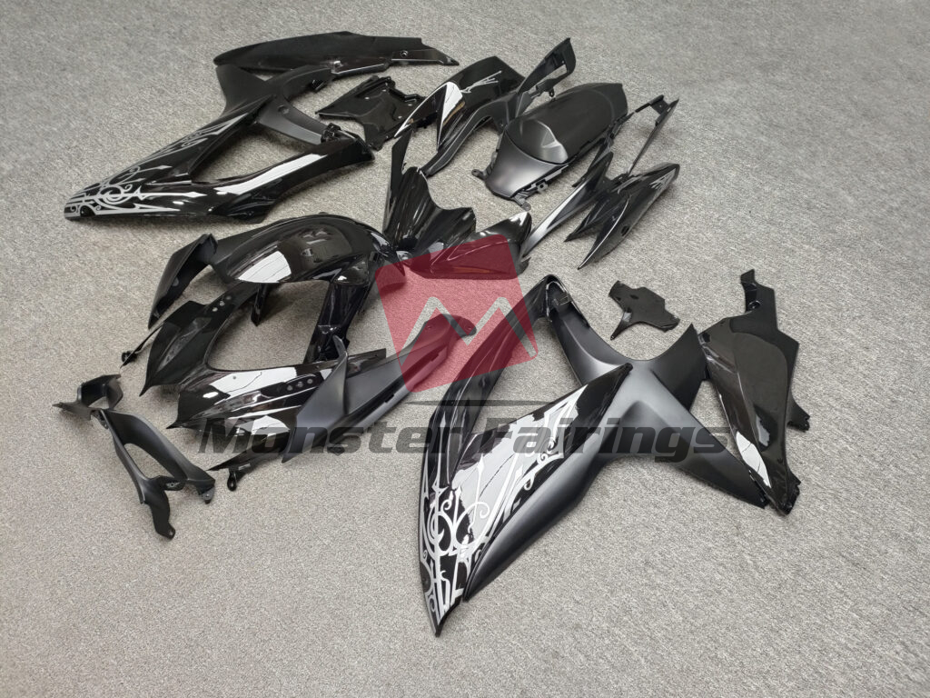 Suzuki GSXR custom ABS fairings 2008 - 2010 in Gloss & Matte Black with Silver - durable replacement kit, Monster Fairings