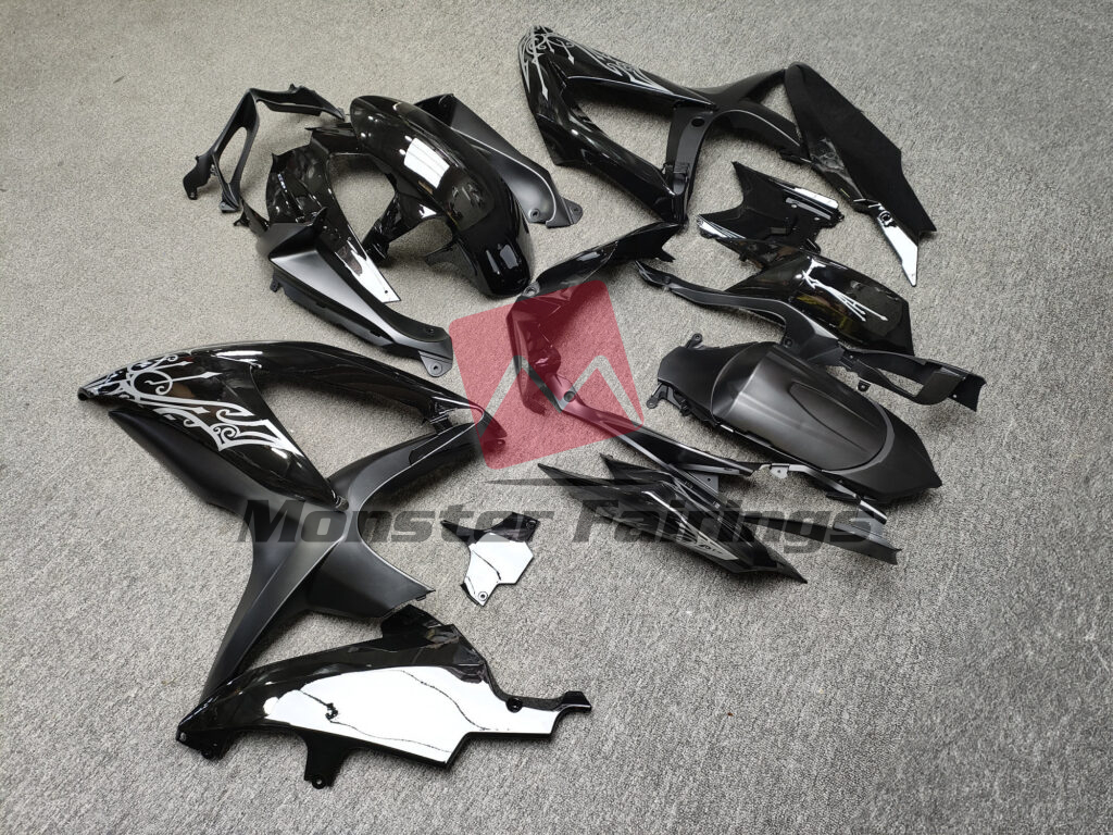 Gloss & Matte Black with Silver ABS fairings for Suzuki GSXR 600 - 750 2008 - 2010 - premium OEM fit kit by Monster Fairings
