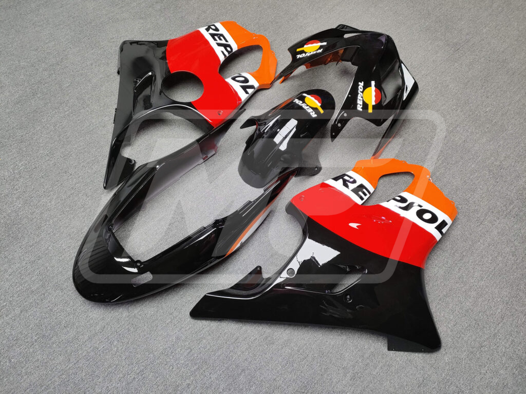 2004 - 2007 Honda CBR600 F4i Gloss Black Classic Repsol fairing set - ABS injection, custom painted by Monster Fairings