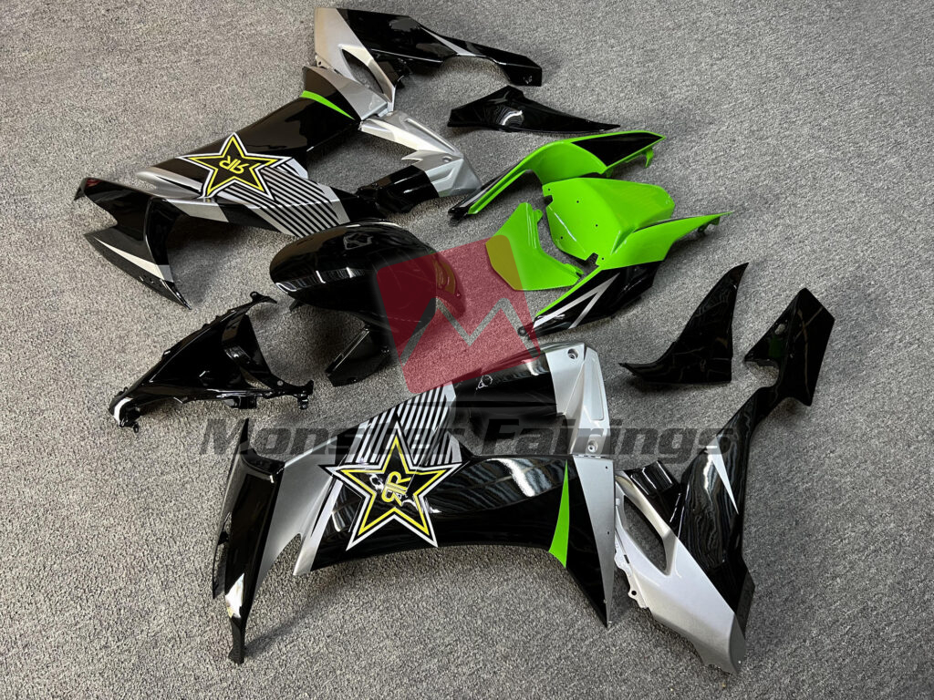 Gloss Black & Green Silver Rockstar ABS fairings for Kawasaki ZX10R 2008 - 2010 - premium OEM fit kit by Monster Fairings